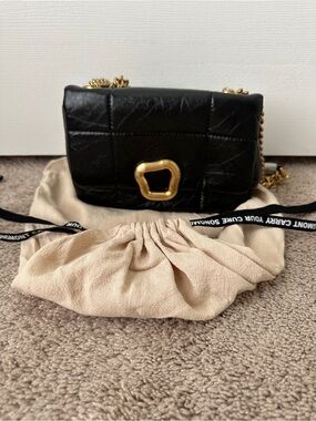 Songmont Black Quilted Crossbody with Gold Accent NEW